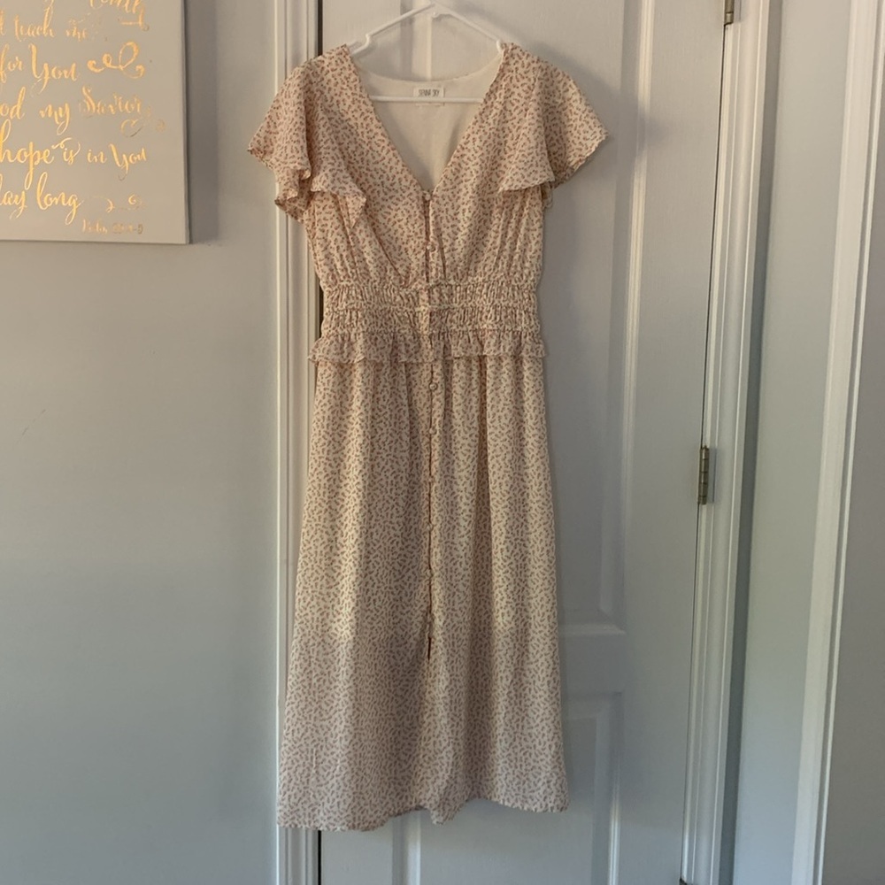 Floral midi dress with flutter sleeve and rouching at waist size M cottage - Picture 13 of 13